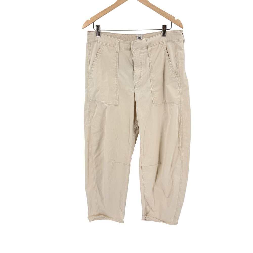 GAP Barrel Utility Pants Beige 12 High Rise Cropped Workwear Cargo Neutral